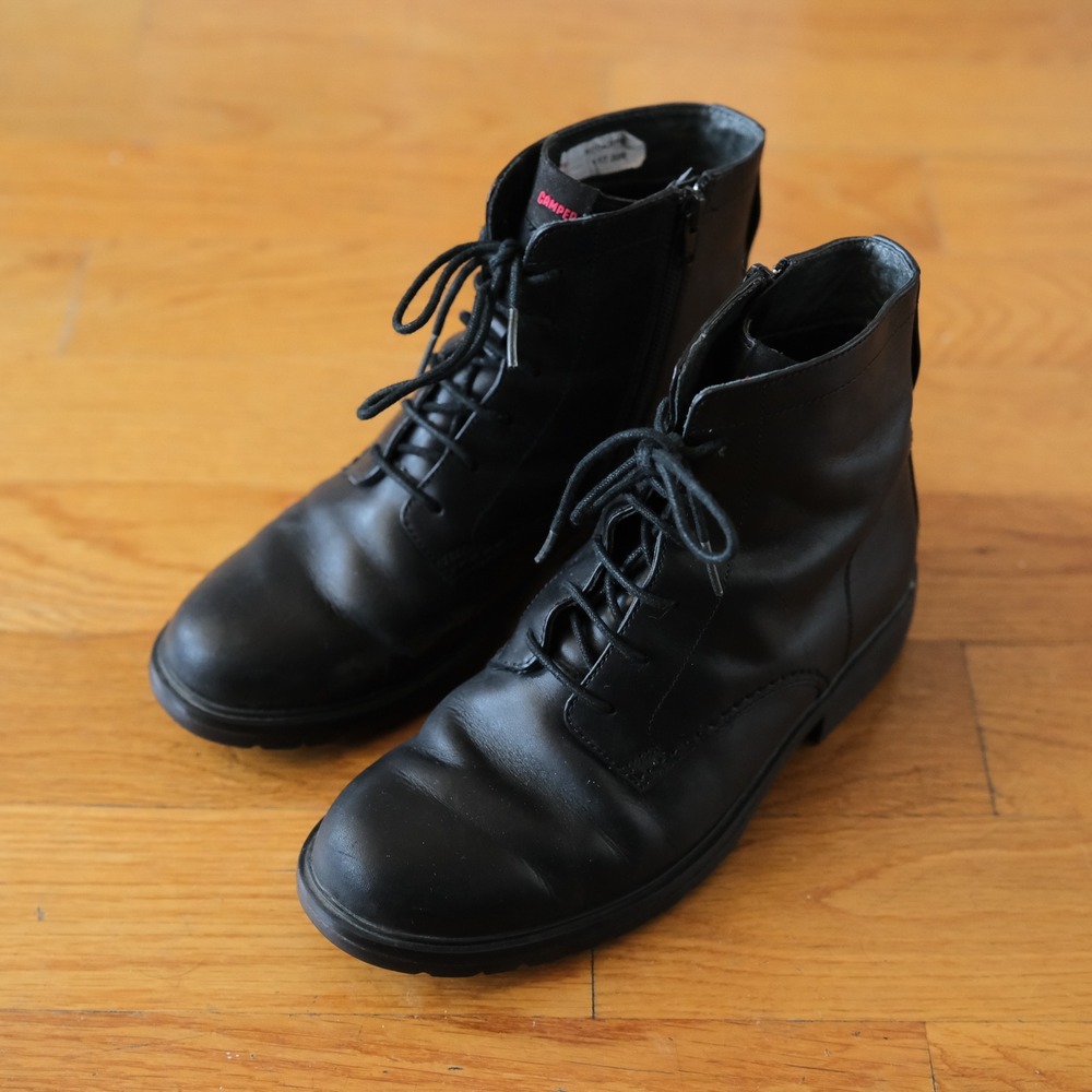 Camper Mil Lace Up Ankle Boots Womens Black Leather Side Zip Goth Grunge Size 39 - Picture 2 of 7